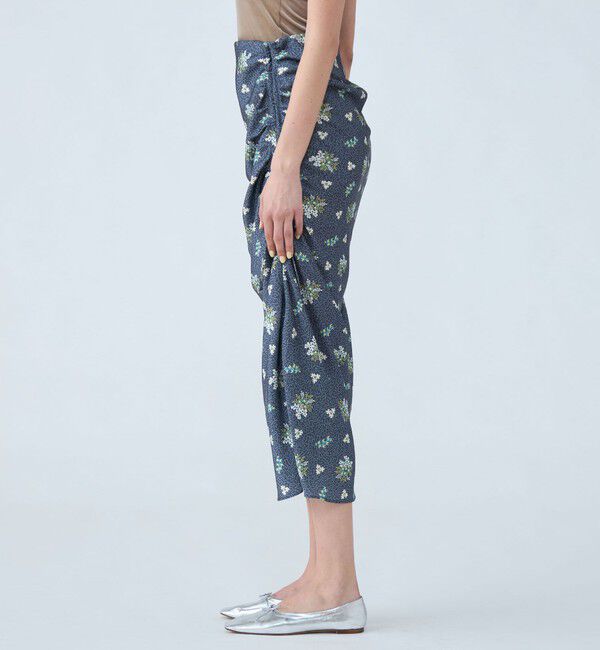 SOULEIADO「ポリエステルサテンプリント サイドシャーリングスカート」|タイト|