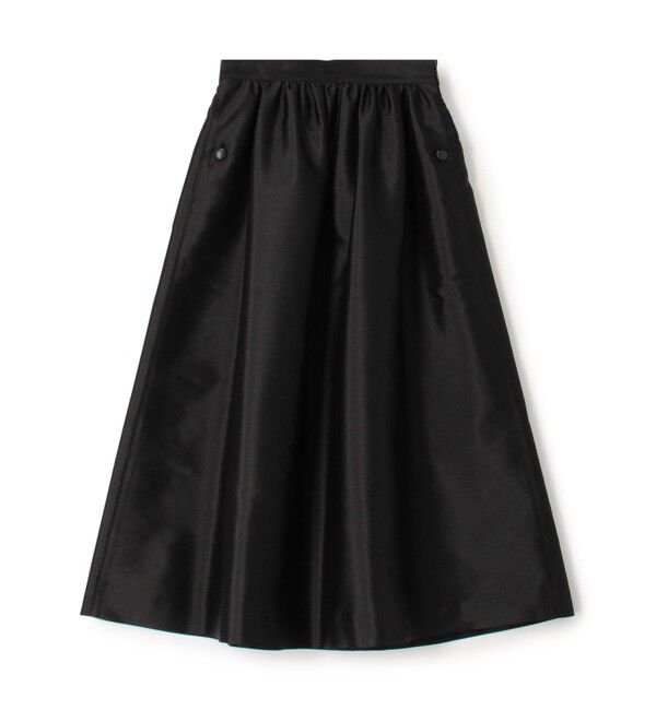DES PRES「シルクポリエステルツイル ギャザーロングスカート」|フレア|19 ブラック