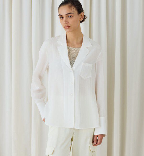 DES PRES「キュプラコットンストライプ シャツジャケット」|テーラードジャケット|