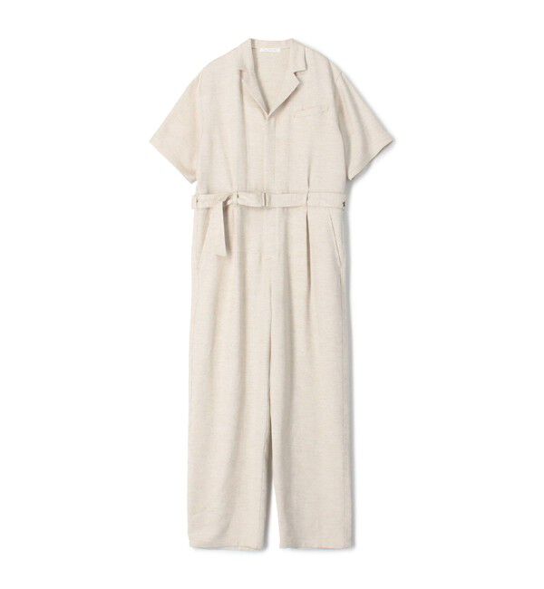 GALERIE VIE「スムースリネン オープンカラージャンプスーツ」|オールインワン|41 ライトベージュ