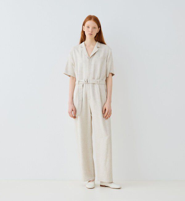 GALERIE VIE「スムースリネン オープンカラージャンプスーツ」|オールインワン|