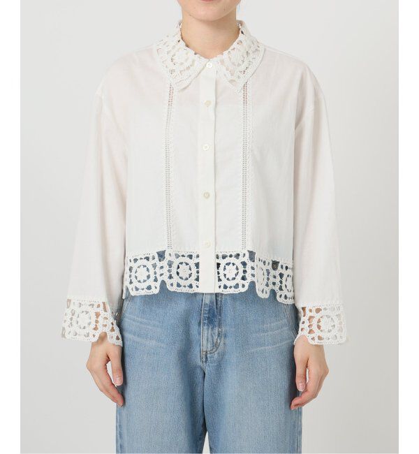IENA LA BOUCLE「IENA LA BOUCLE エンブロイダリーレースコンビシャツ」|シャツ・ブラウス|