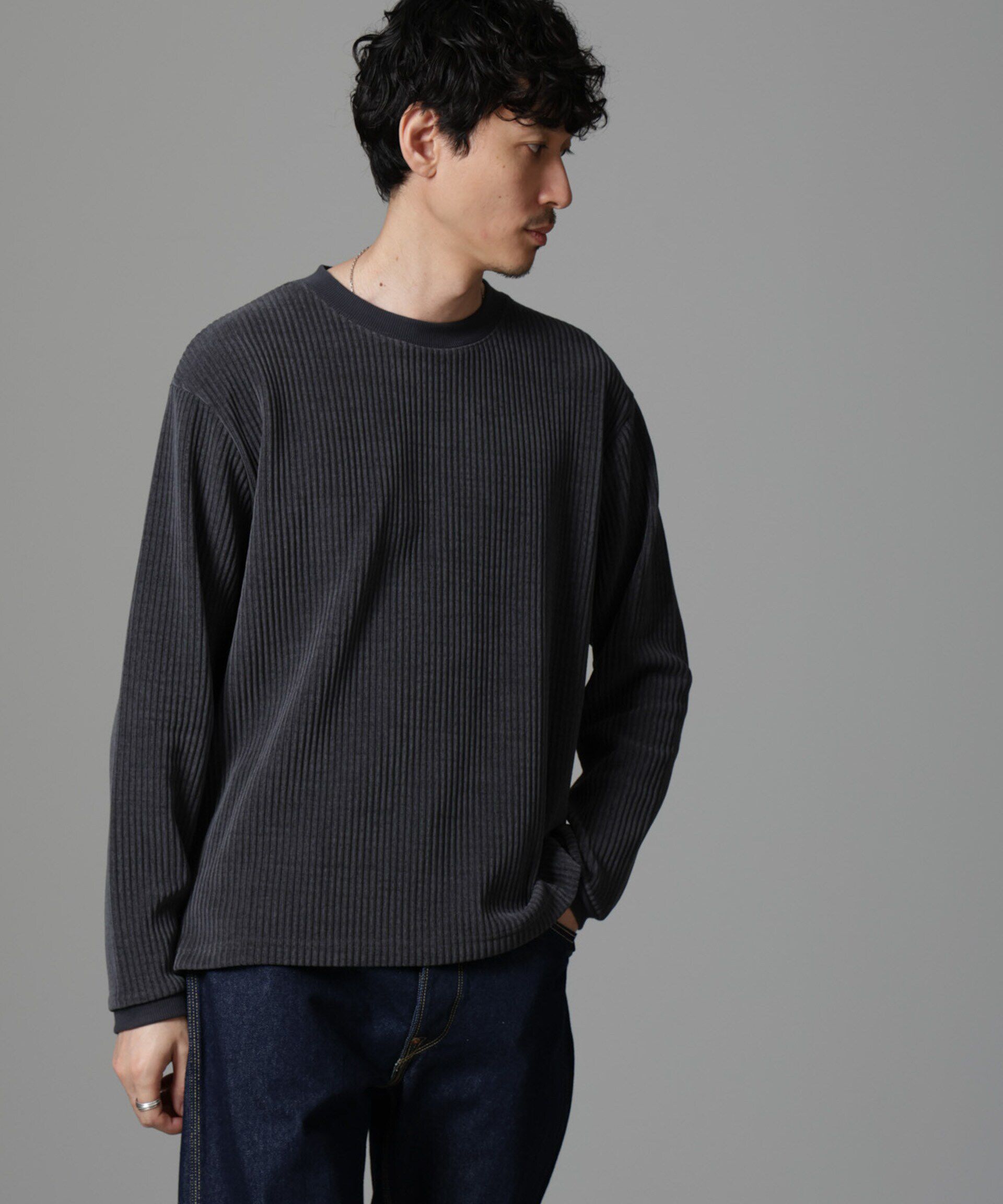 nano･universe「ジャージーコールプルオーバー」|Tシャツ・カットソー|チャコール3