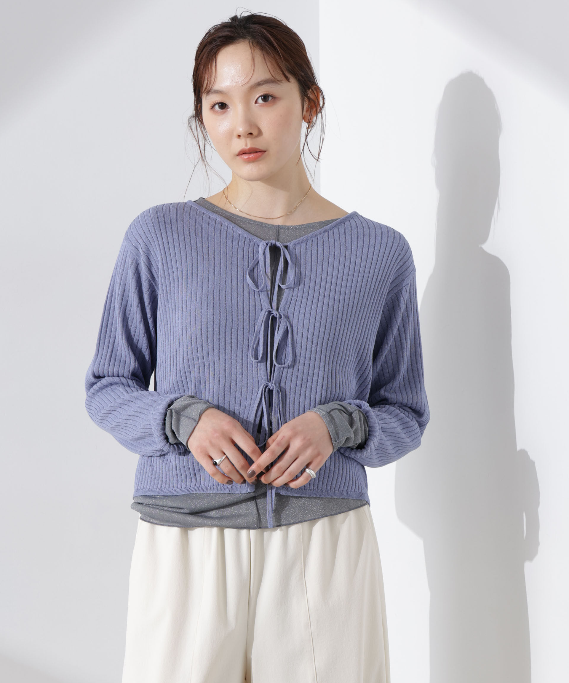nano･universe「前後2wayリボン開きカーディガン」|ニット・セーター|