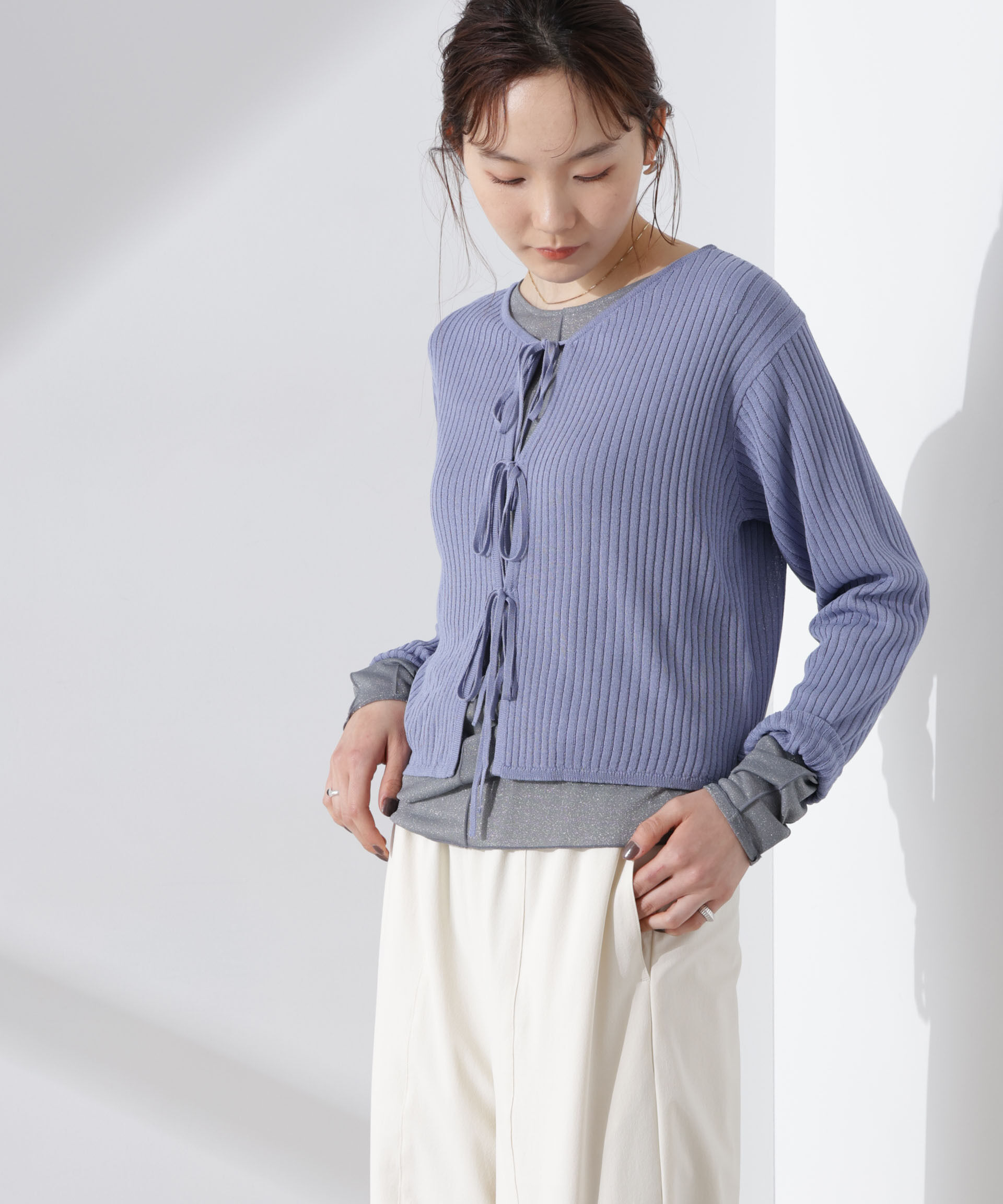 nano･universe「前後2wayリボン開きカーディガン」|ニット・セーター|