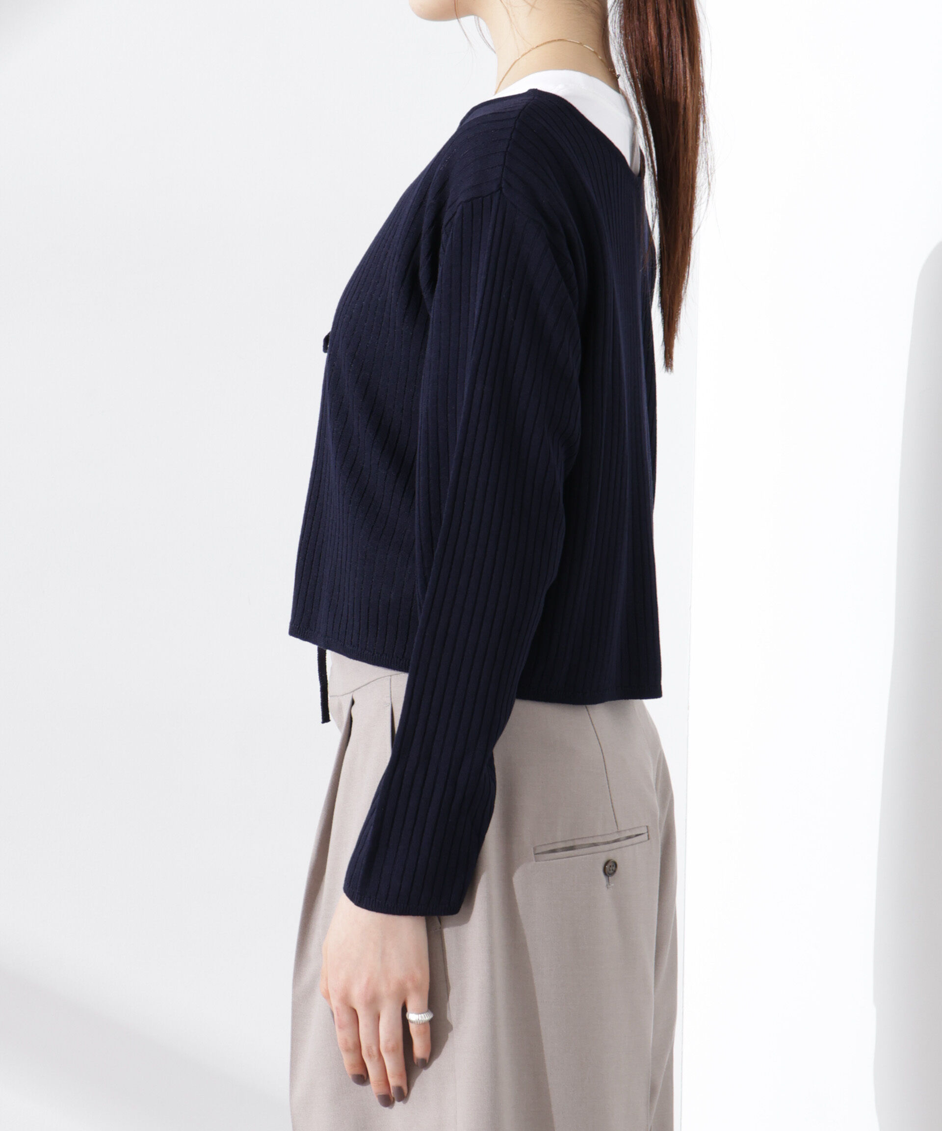 nano･universe「前後2wayリボン開きカーディガン」|ニット・セーター|