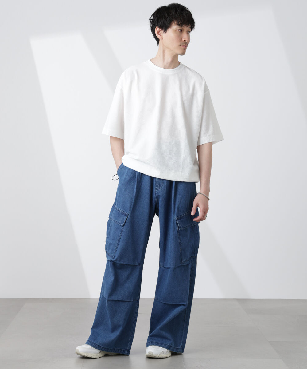 nano･universe「ビッグポケットデニムワイドカーゴパンツ」|チノ|