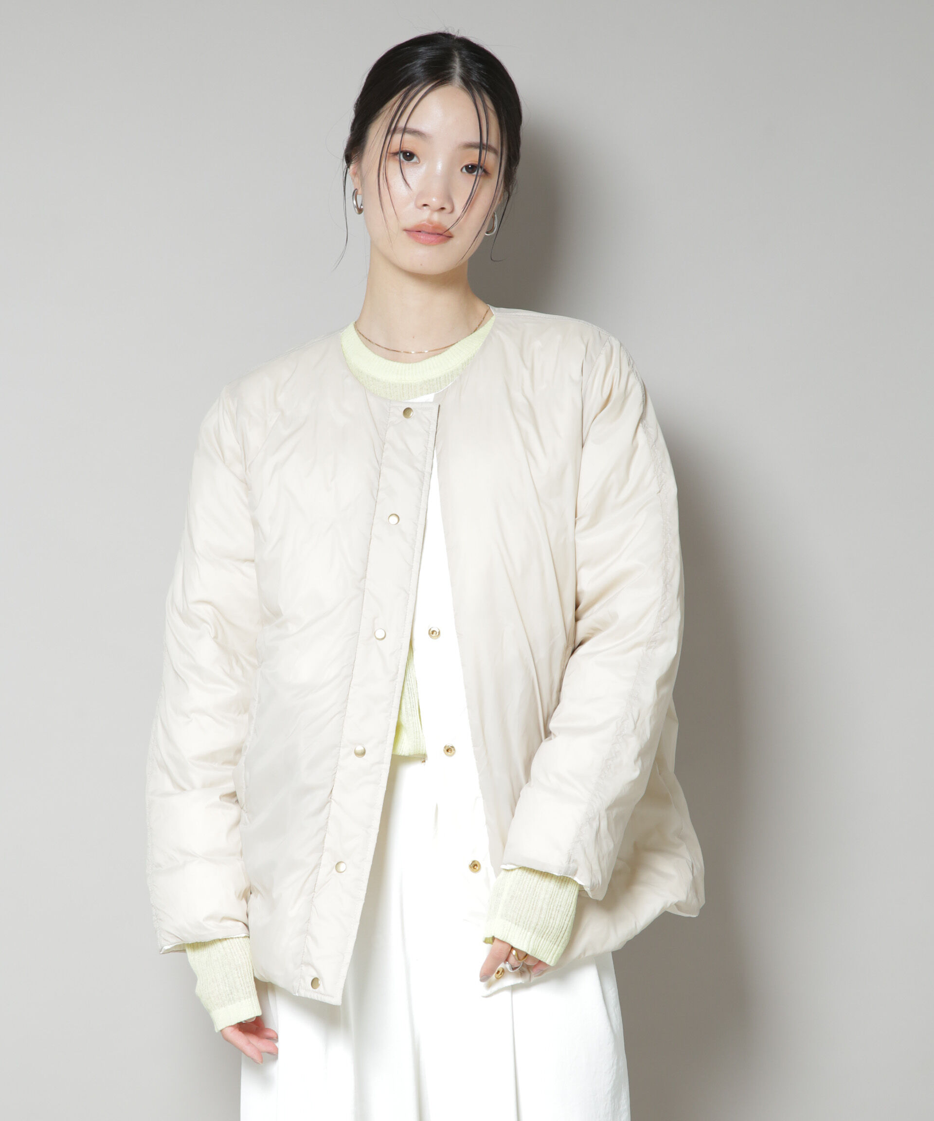 撥水加工ライトダウン リバーシブルノーカラージャケット（nano