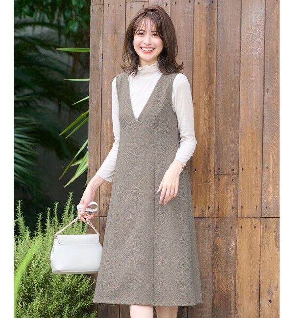 ANY SIS「【洗える】カットツイード ジャンパースカート」|ジャンパースカート|ベージュ