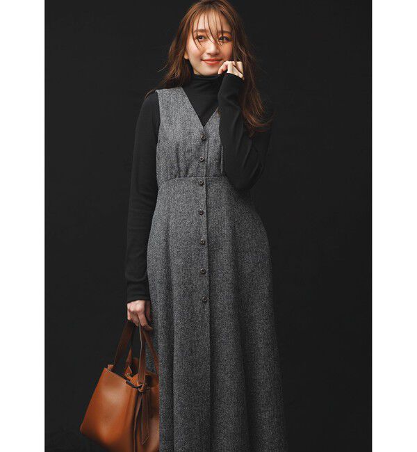 ANY SIS「【洗える】ツイーディマーメイド ジャンパースカート」|ジャンパースカート|チャコール