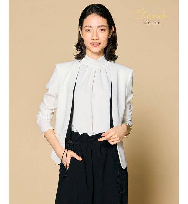 BEIGE,「CINDY / ダブルカラージャケット」|ノーカラージャケット|White&times;Black