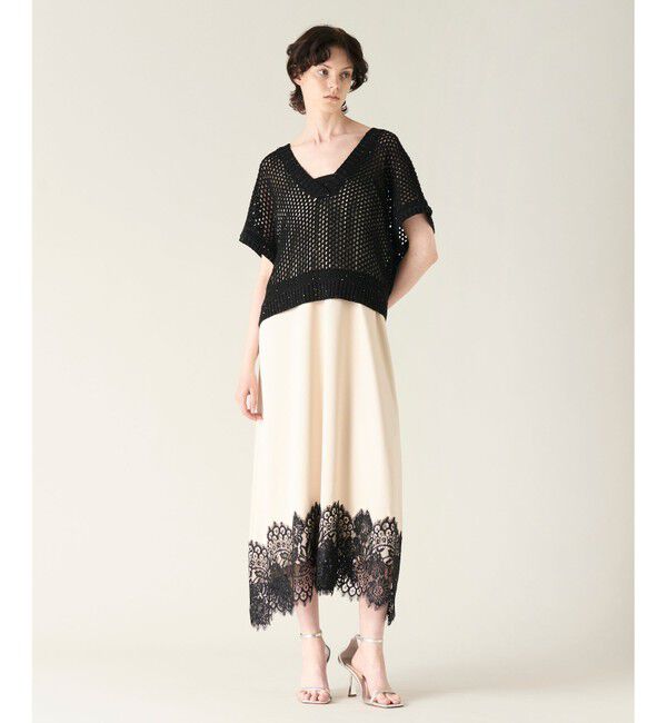 GRACE CONTINENTAL「メッシュVネックニットトップ」|ニット・セーター|ブラック