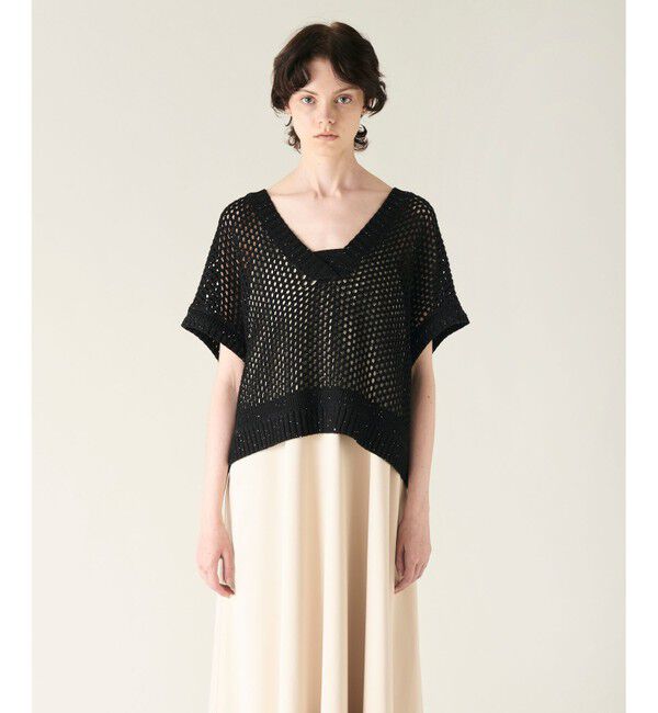 GRACE CONTINENTAL「メッシュVネックニットトップ」|ニット・セーター|