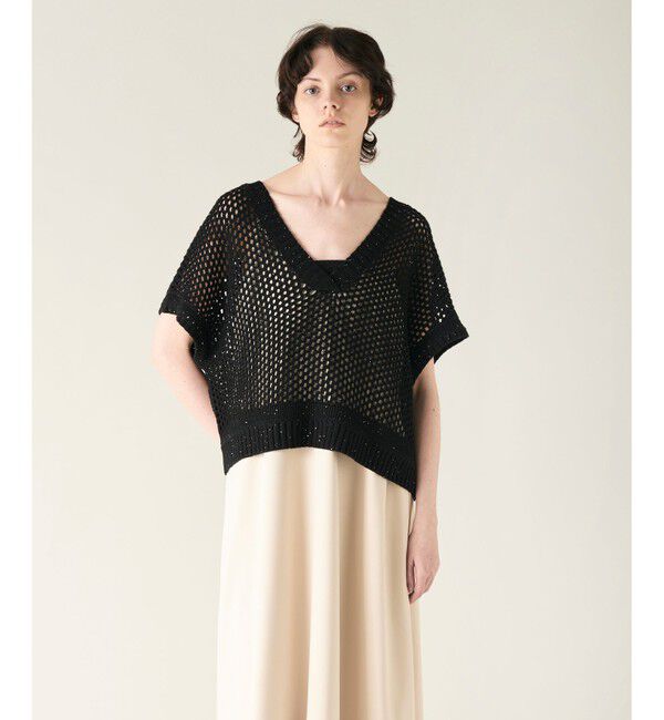 GRACE CONTINENTAL「メッシュVネックニットトップ」|ニット・セーター|
