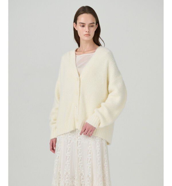 GRACE CONTINENTAL「フェザールーズニットカーディガン」|カーディガン|ホワイト