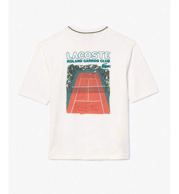 LACOSTE「ローラン・ギャロスコラボ 配色ライン バックプリントTシャツ」|Tシャツ・カットソー|