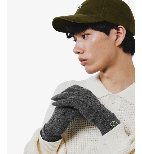 LACOSTE「ケーブルニットウールグローブ」|手袋|