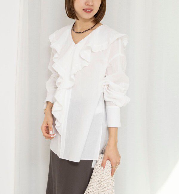 NOLLEY'S「ウォッシャブルラッフルカラーブラウス」|シャツ・ブラウス|ホワイト