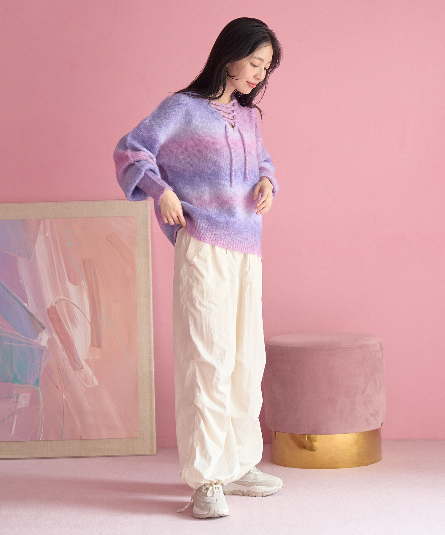 VIS「【前後2WAY】レースアップグラデーションニット」|ニット・セーター|