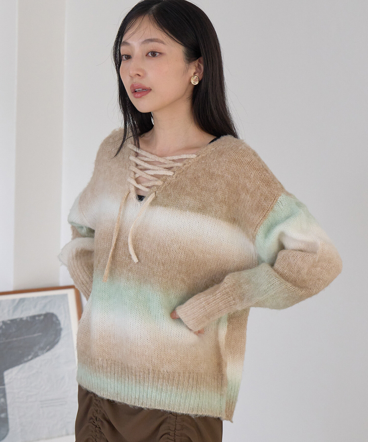 VIS「【前後2WAY】レースアップグラデーションニット」|ニット・セーター|