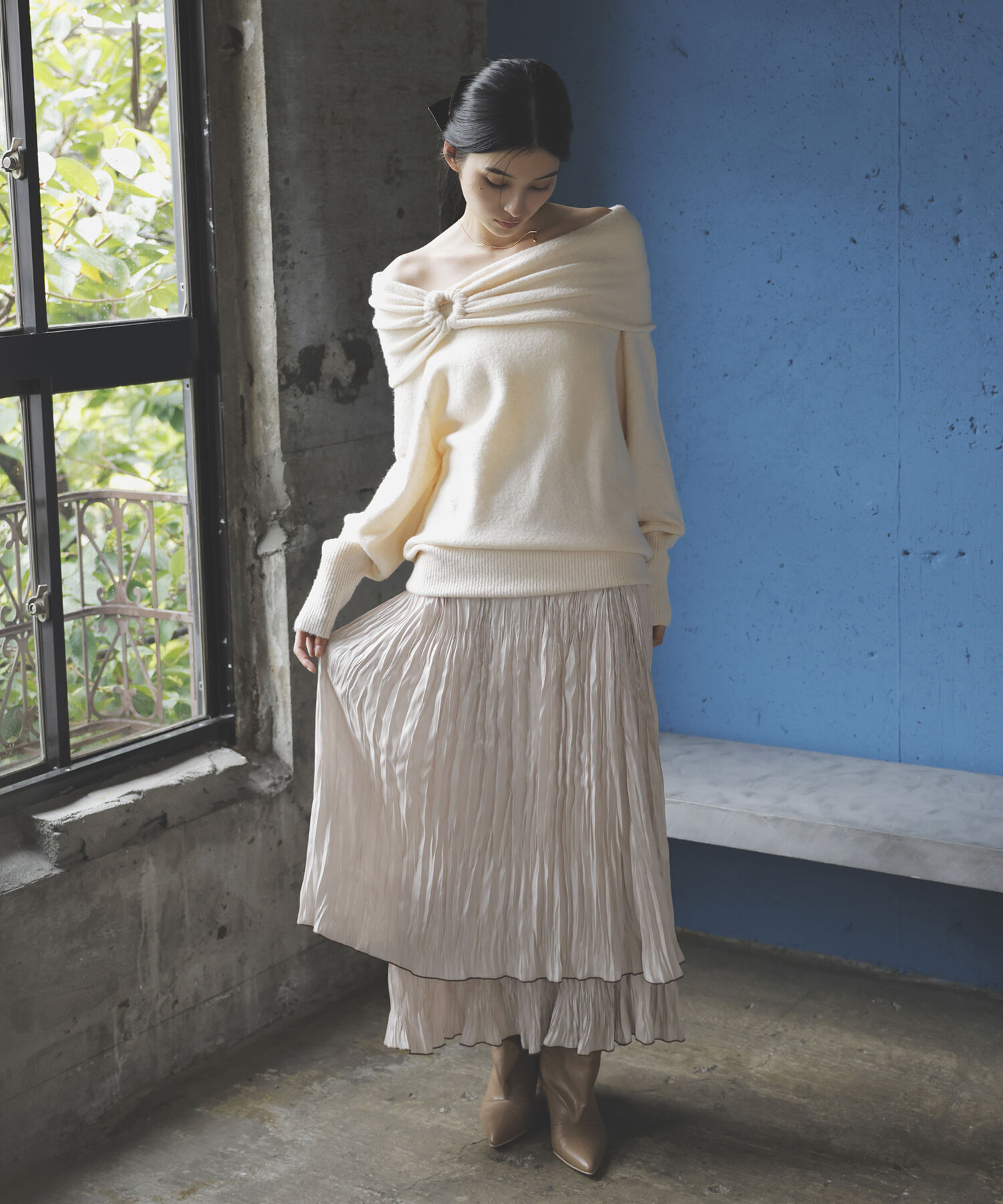 VIS「【2WAY】ミックスヤーンオフショルダーニット」|ニット・セーター|