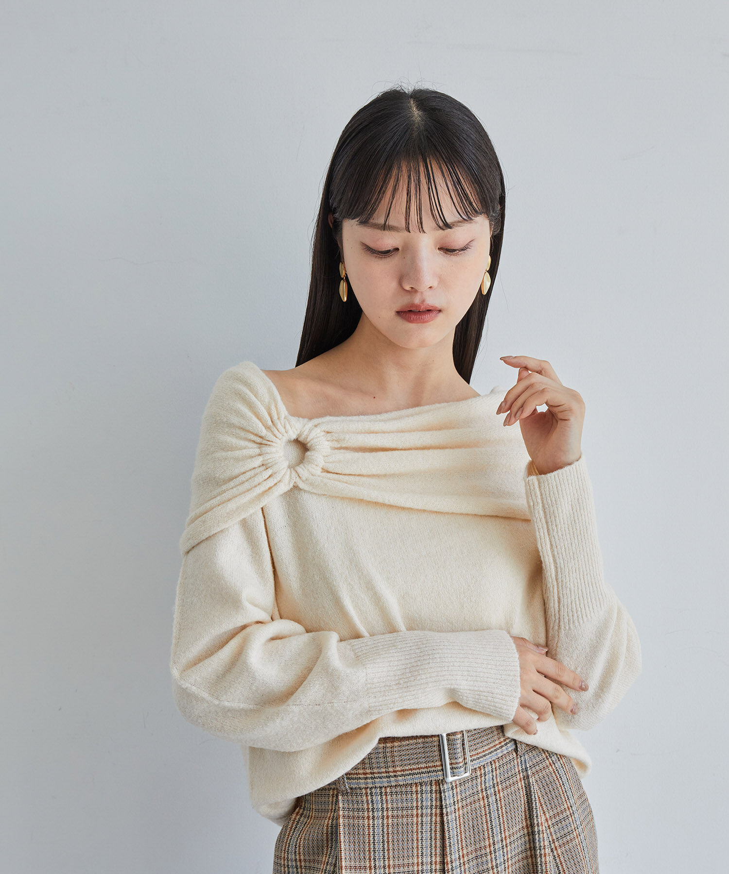 VIS「【2WAY】ミックスヤーンオフショルダーニット」|ニット・セーター|