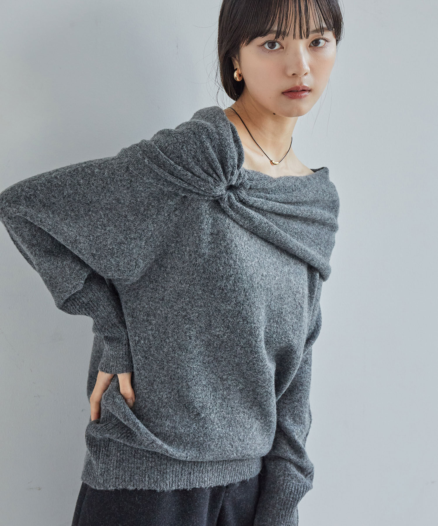 VIS「【2WAY】ミックスヤーンオフショルダーニット」|ニット・セーター|