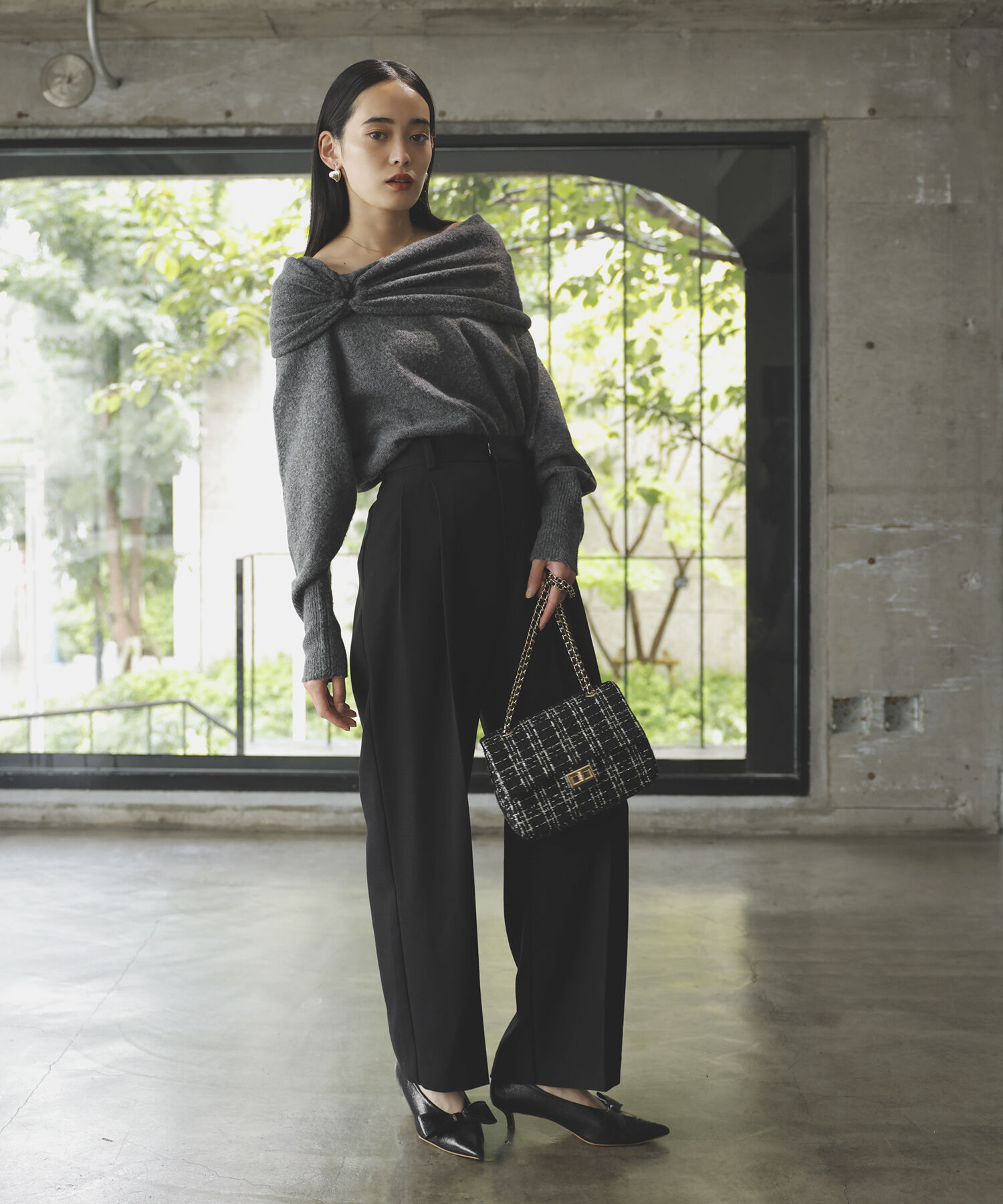 VIS「【2WAY】ミックスヤーンオフショルダーニット」|ニット・セーター|