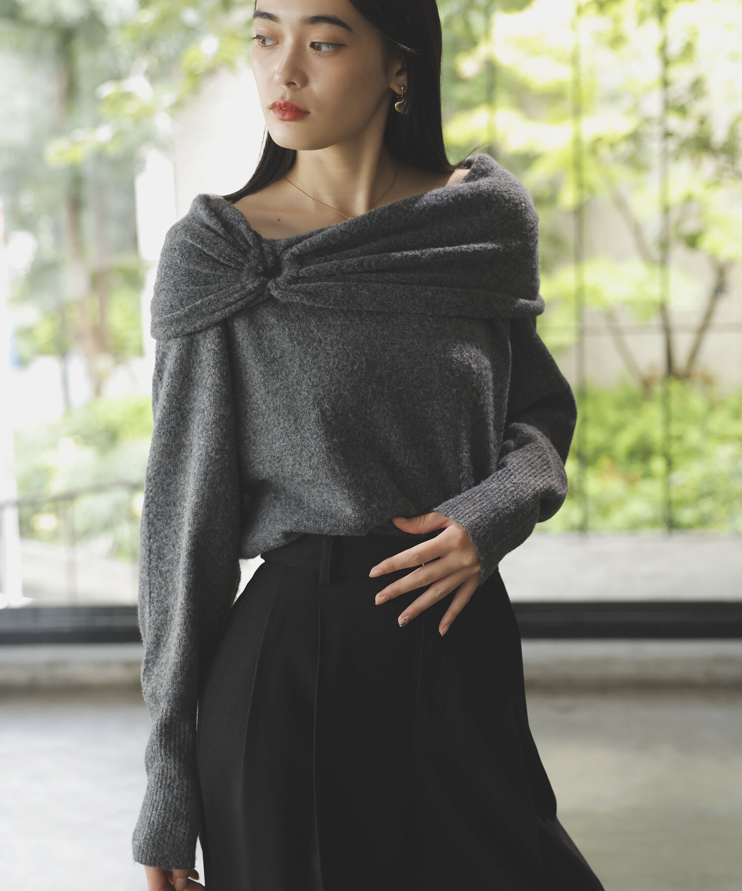 VIS「【2WAY】ミックスヤーンオフショルダーニット」|ニット・セーター|