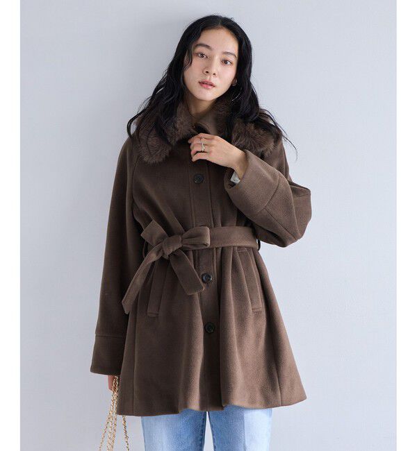 VIS「ファー付きAラインステンコート」|ステンカラーコート|