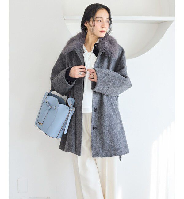 VIS「ファー付きAラインステンコート」|ステンカラーコート|