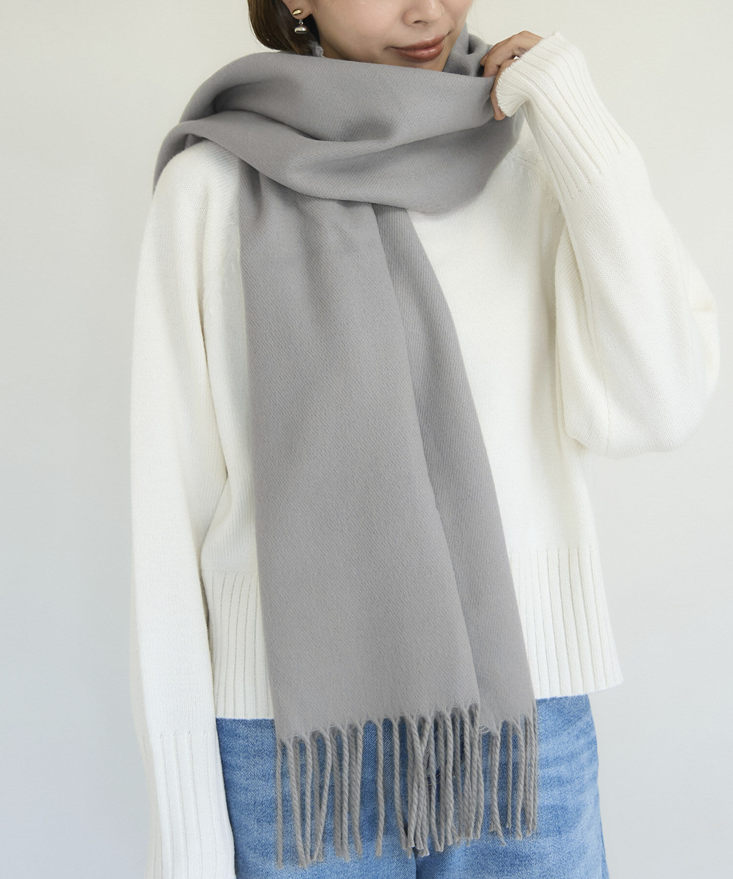 ROPE PICNIC PASSAGE「シアバター加工・静電気防止/カラーソリッドストール」|ストール|グレー(07)