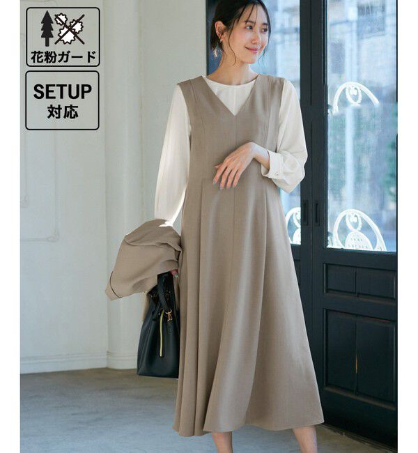 Rope&rsquo;Picnic「【花粉ガード】クリアツイルジャンパースカート/セレモニー・通勤対応・セットアップ対応」|ワンピース|キャメルサブ