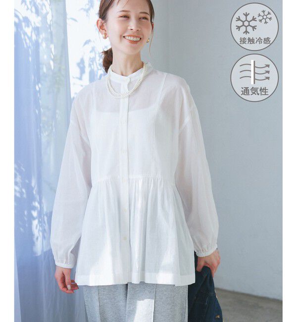 Rope&rsquo;Picnic「【接触冷感・通気性】お着軽シャツシリーズ/綿ボイルペプラムシャツ」|シャツ・ブラウス|オフホワイト(15)