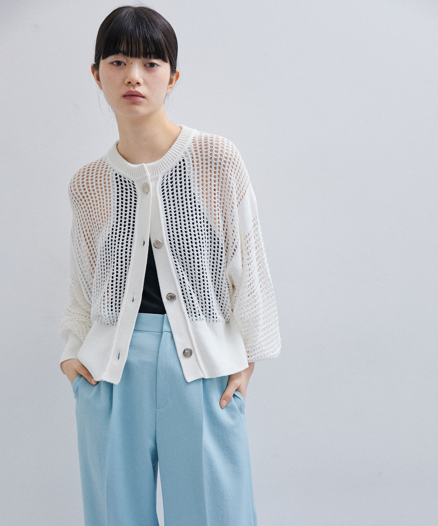 ADAM ET ROPE'「パターンメッシュカーディガン」|カーディガン|ホワイト(10)