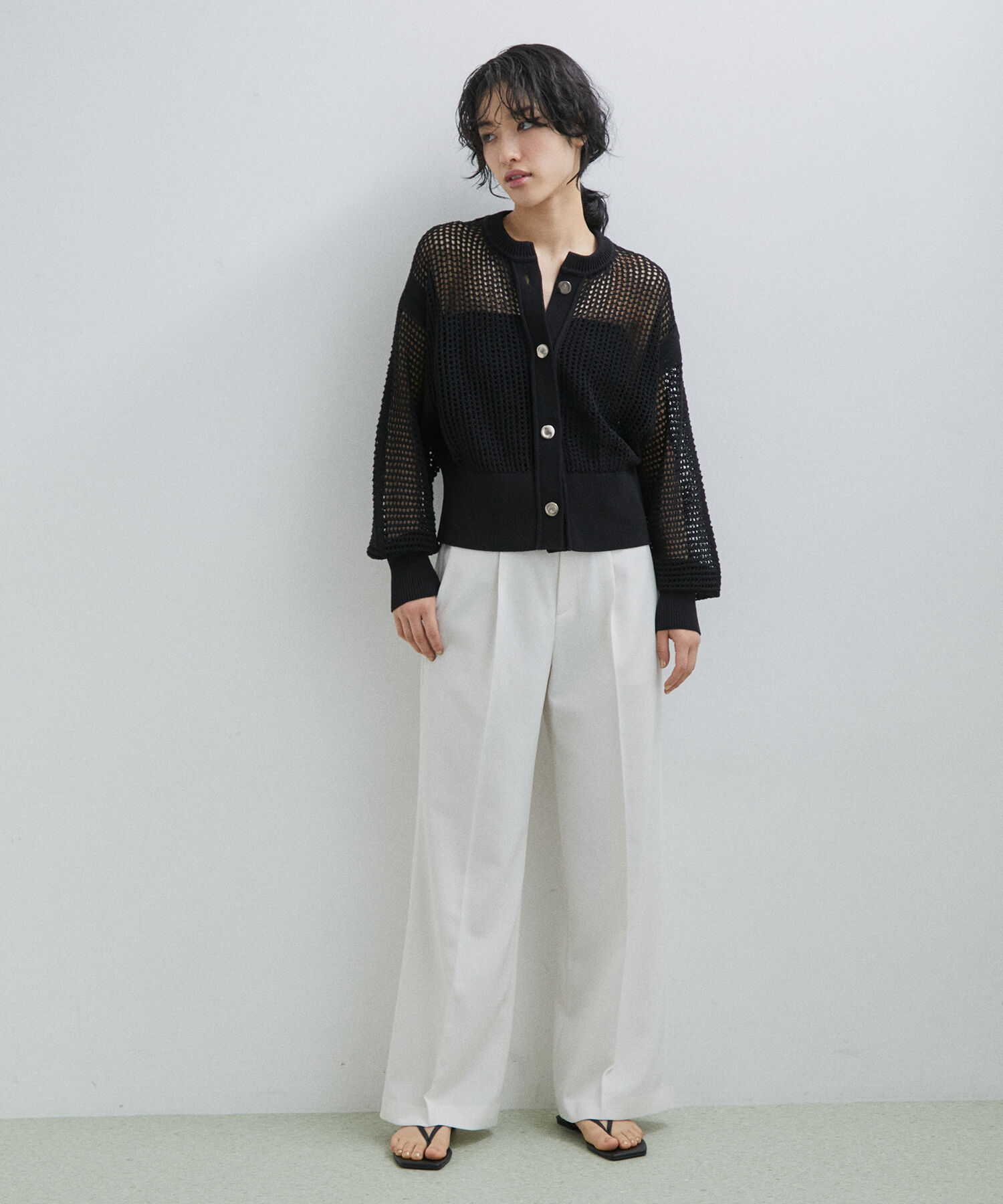 ADAM ET ROPE'「パターンメッシュカーディガン」|カーディガン|