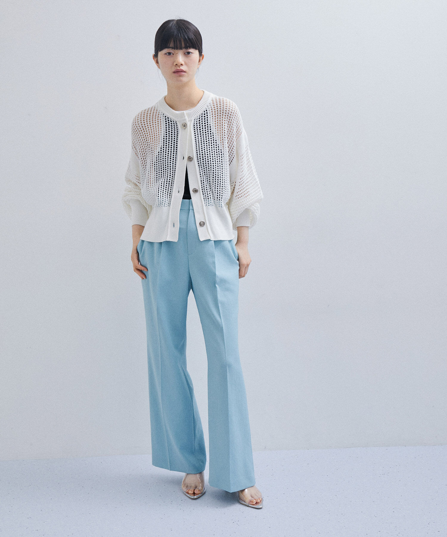 ADAM ET ROPE'「パターンメッシュカーディガン」|カーディガン|