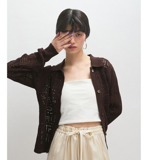 ADAM ET ROPE'「【サステナブル】クロシェライクカーディガン」|カーディガン|ブラウン(20)