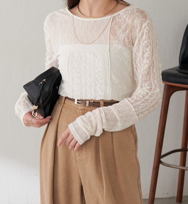  「QanosレースパッチワークロンT」|Tシャツ・カットソー|