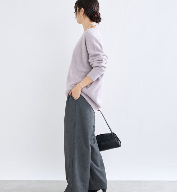  「【抜け感シルエット】ヘアリーウール片畦Vネックニット」|ニット・セーター|