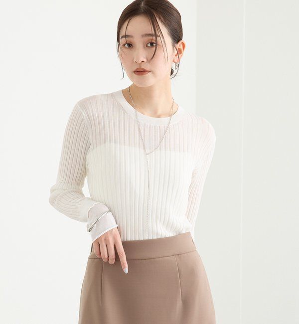  「【レイヤード風の袖口】シアーカフスリブニット」|ニット・セーター|