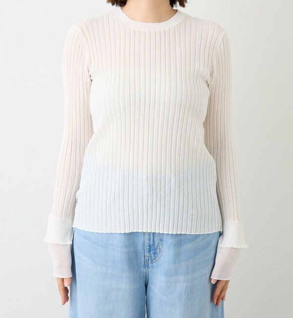  「【レイヤード風の袖口】シアーカフスリブニット」|ニット・セーター|