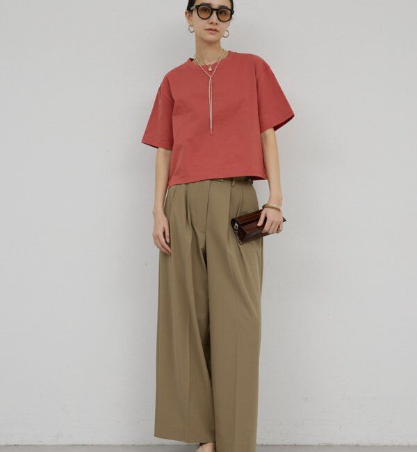  「【手洗い可】梳毛タックワイドパンツ」|チノ|