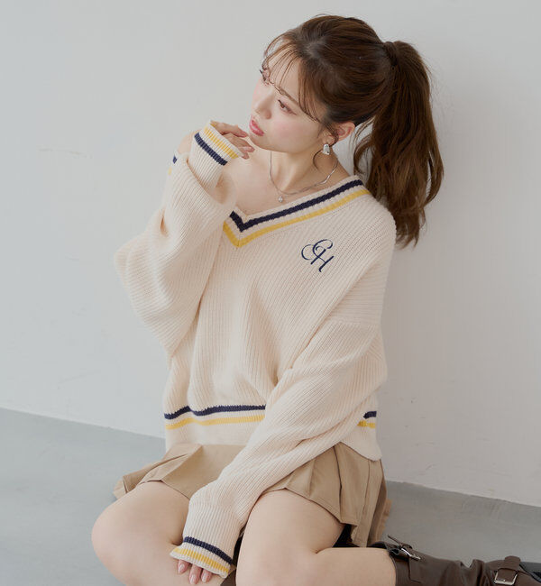  「ライン入りVルーズニット」|ニット・セーター|