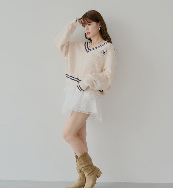  「ライン入りVルーズニット」|ニット・セーター|