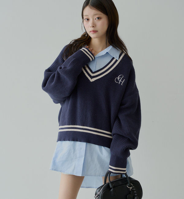  「ライン入りVルーズニット」|ニット・セーター|
