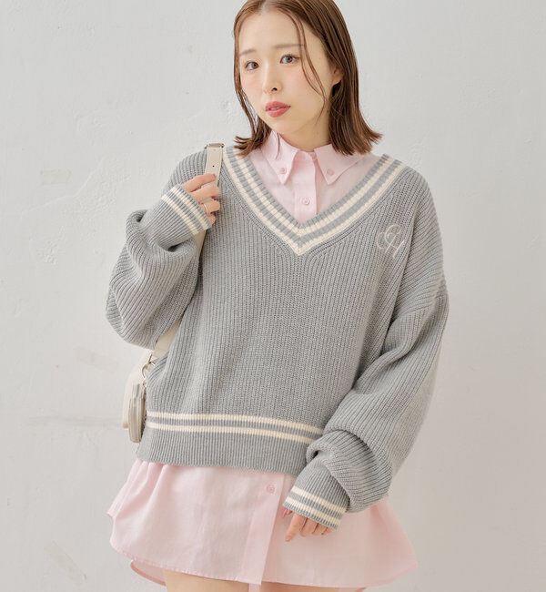  「ライン入りVルーズニット」|ニット・セーター|