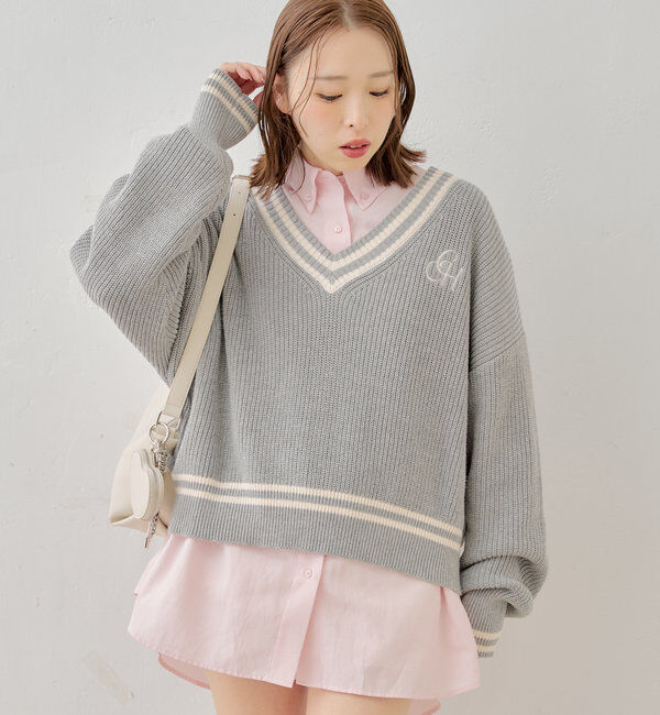  「ライン入りVルーズニット」|ニット・セーター|