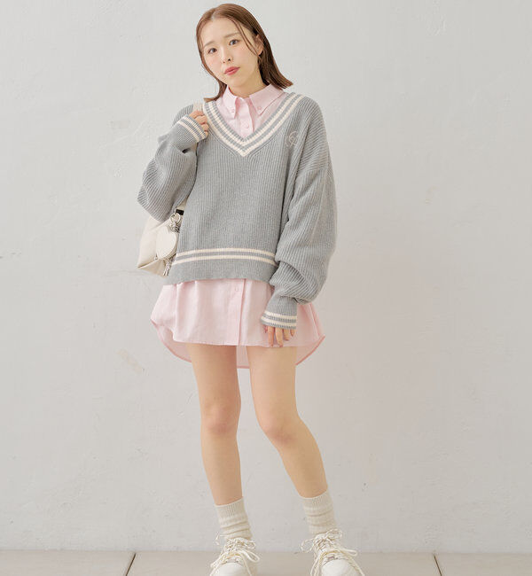  「ライン入りVルーズニット」|ニット・セーター|