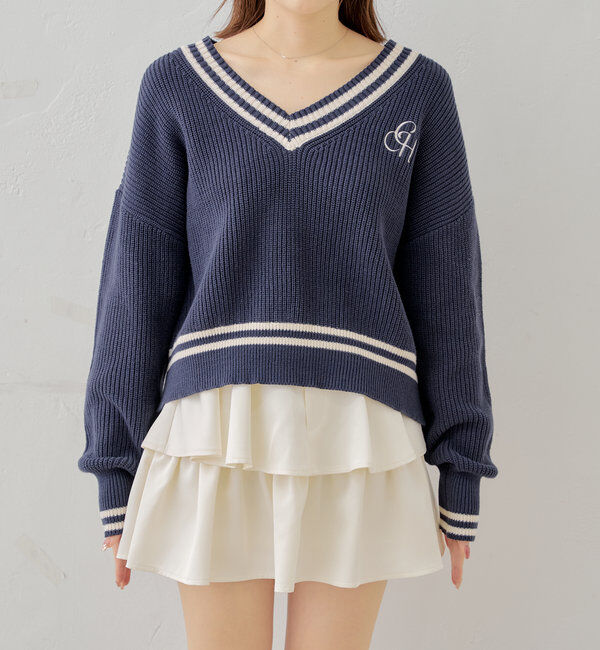  「ライン入りVルーズニット」|ニット・セーター|